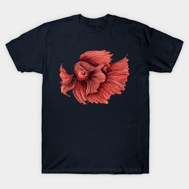 Coral Siamese fighting fish T-Shirt by katerinamk